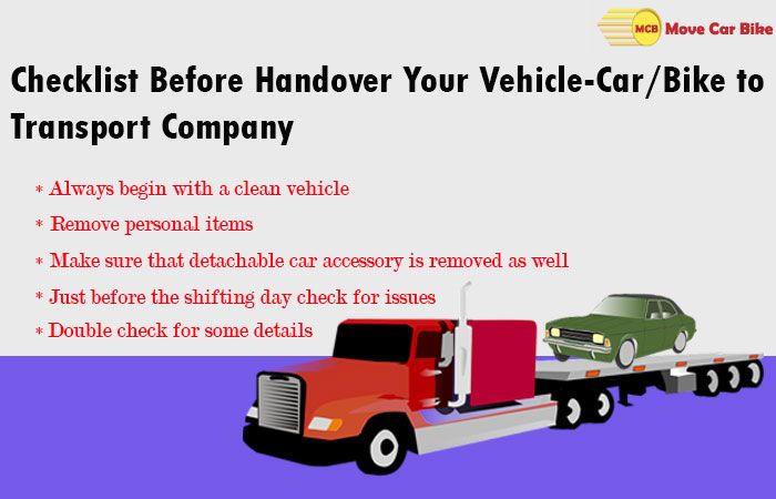 Checklist before handover your Vehicle-Car/Bike to transport company